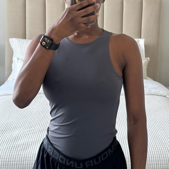 Tops - Gray Basic Solid Fitted Bodysuit